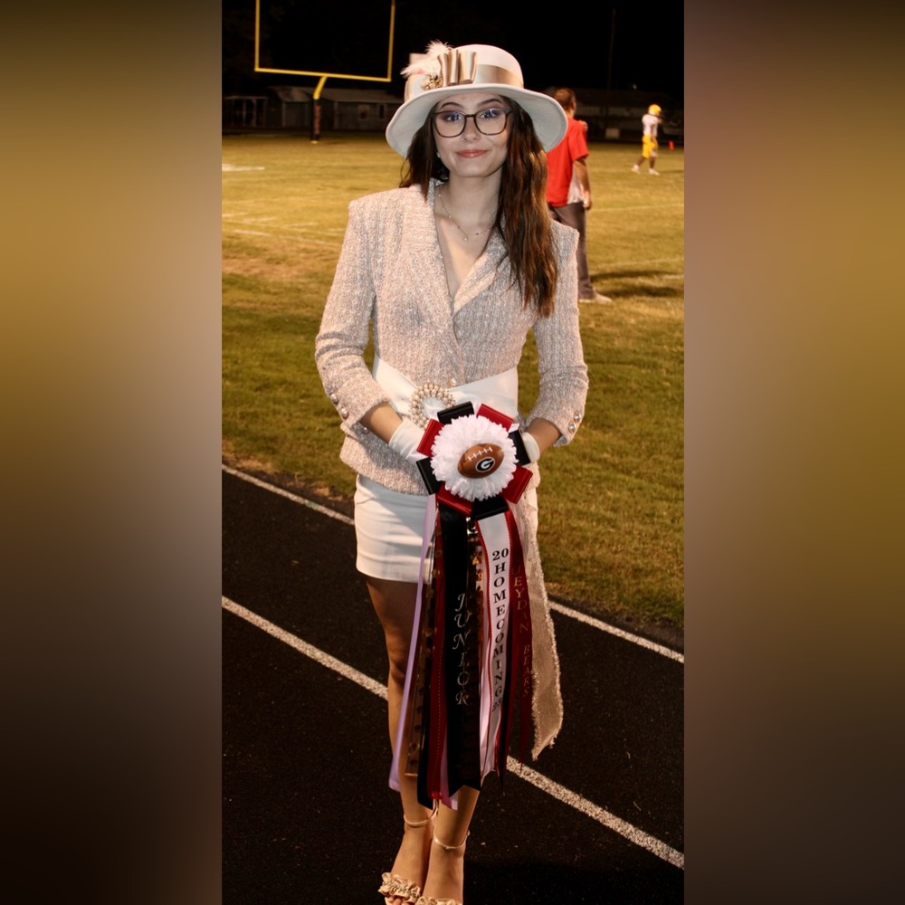 TWEED TAN WHITE HOMECOMING SUIT HAT DRESS GUC ALTERED PEARL BUTTONS WOOL HAT SM - Picture 2 of 12